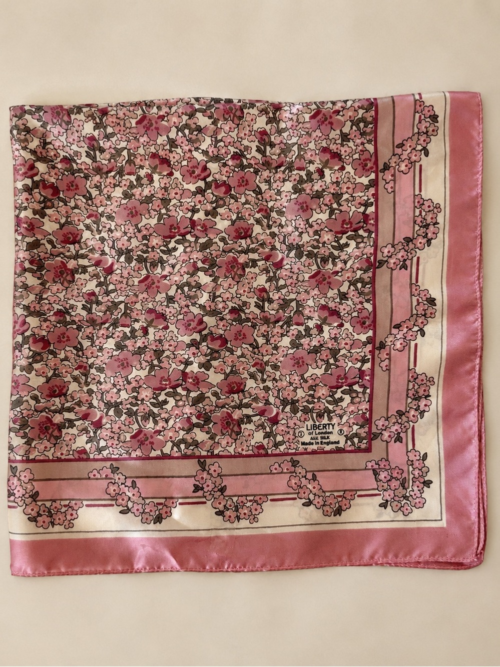 Vintage Liberty of London All Silk Floral Scarf Pink 22” Square Made in England